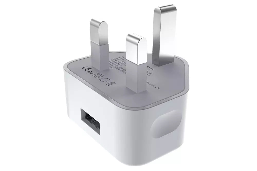 Universal USB 3-Pin UK Charging Plug (2.1A) - White